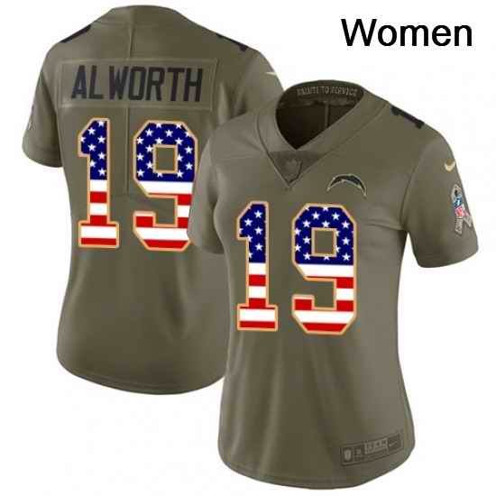 Womens Nike Los Angeles Chargers 19 Lance Alworth Limited OliveUSA Flag 2017 Salute to Service NFL Jersey